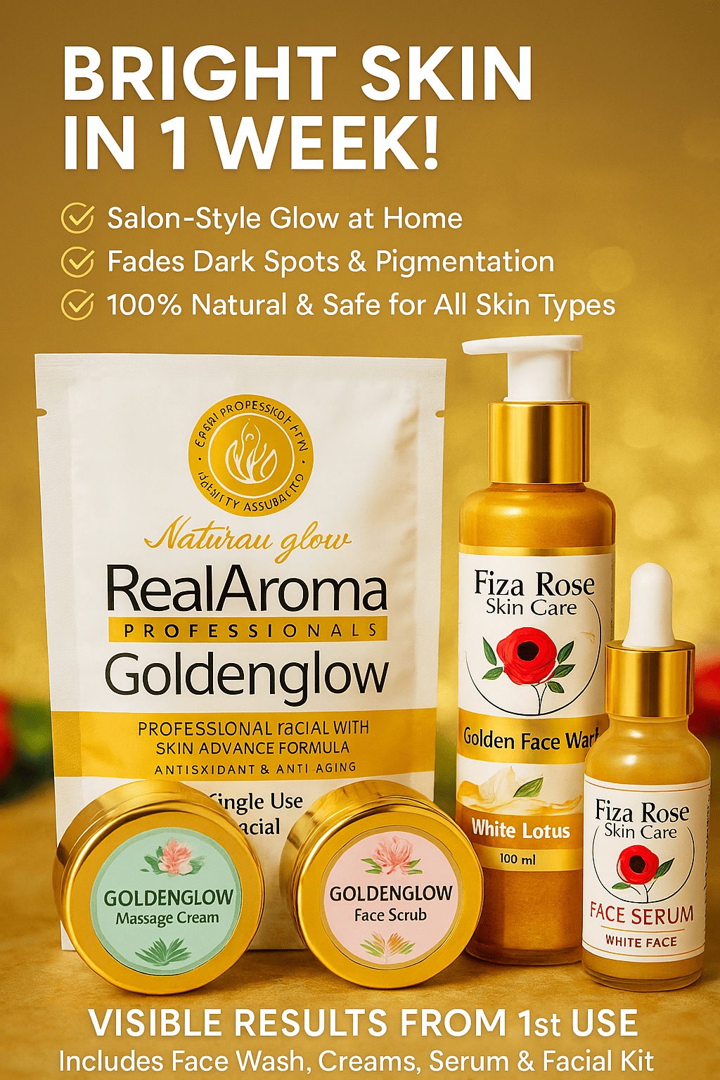 Face Whitening kit For Bright Skin With Free Rose Soap